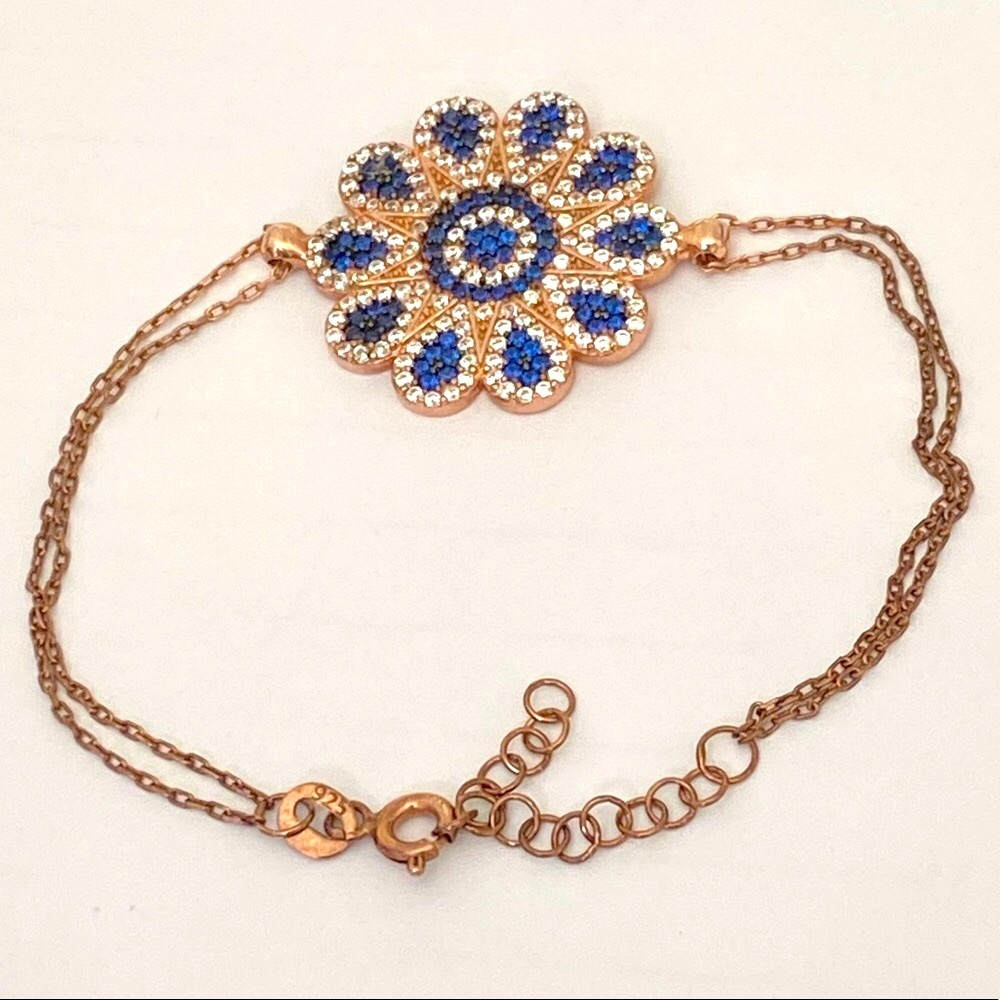 🌸925 Silver bracelet sapphire flower 14k rose gold plated